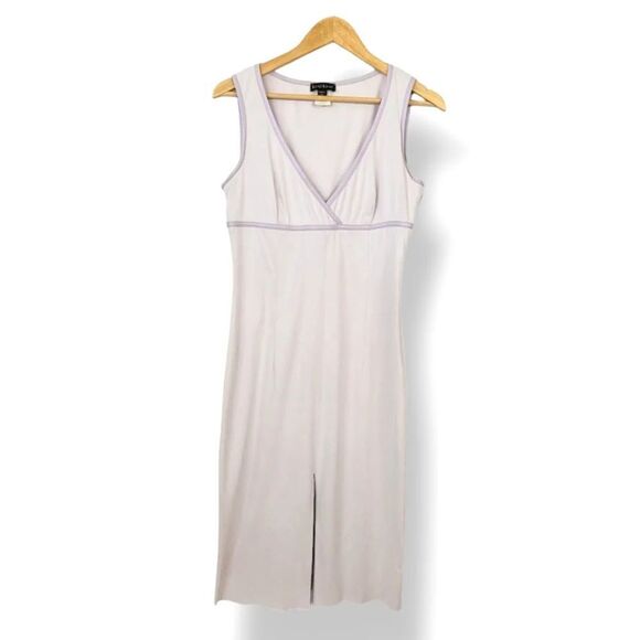 Vintage 90s Bebe Faux Suede V-neck Leather Trim Dress in Purple Frost Size Med - Picture 2 of 11